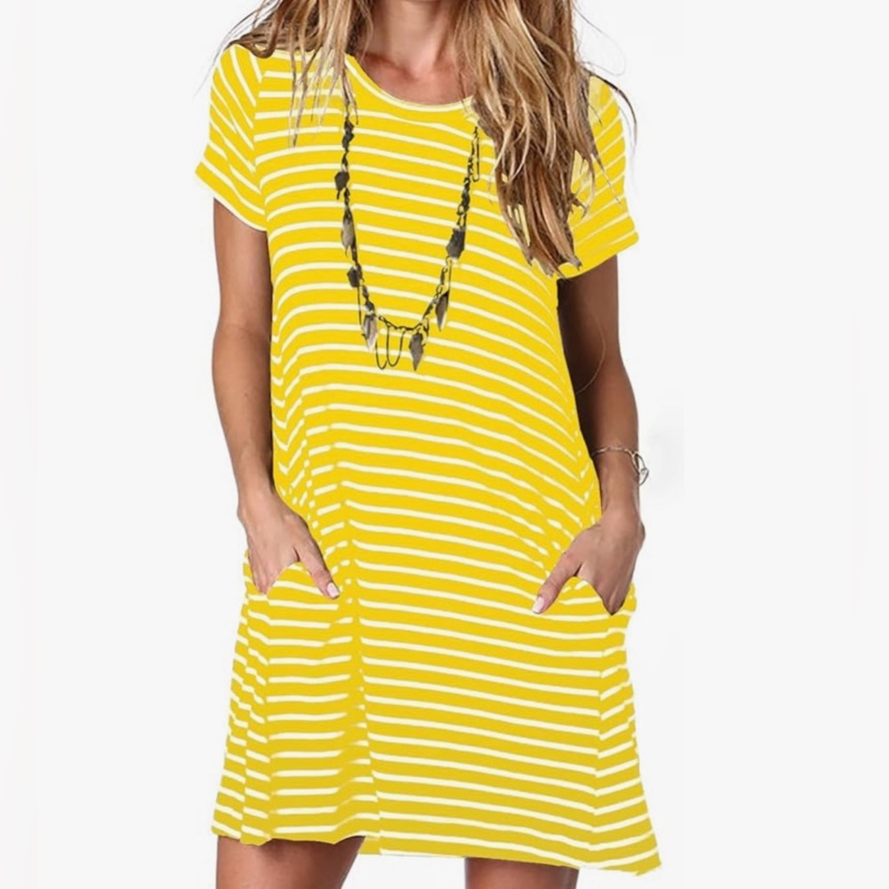Yellow Striped T-shirt Dress